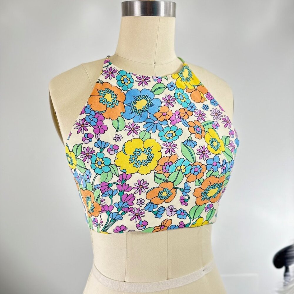 ZARA REtro Hippie Free Love Cropped Top Belly Tank Halter XS